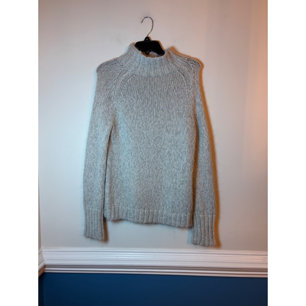 Express Mock Neck Sweater Womens Large Metallic Mohair Blend Shimmer Gray Knit